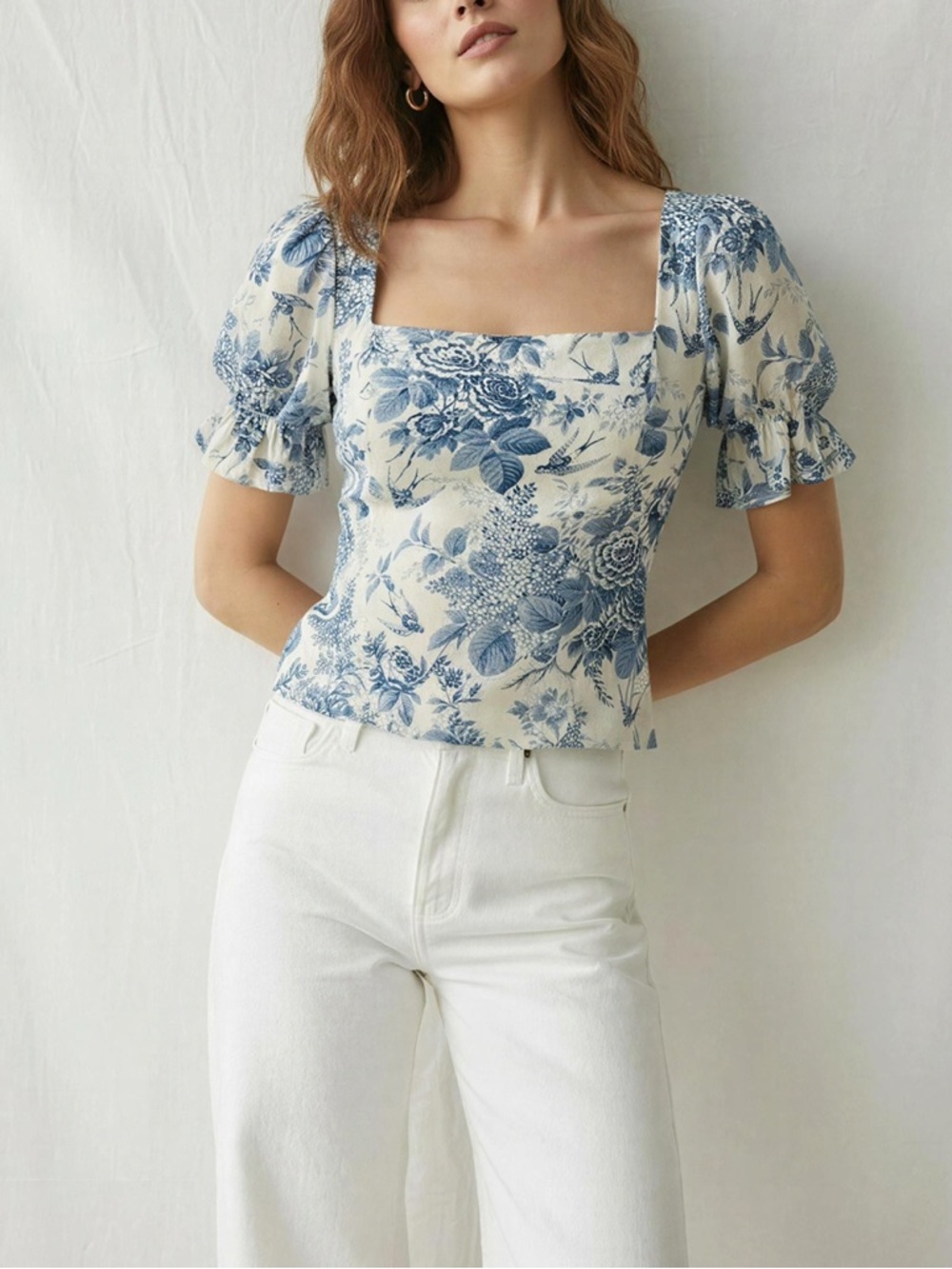 REFORMATION Constance Blouse, Ivory Blue Toile, 12 (US) - Picture 2 of 8